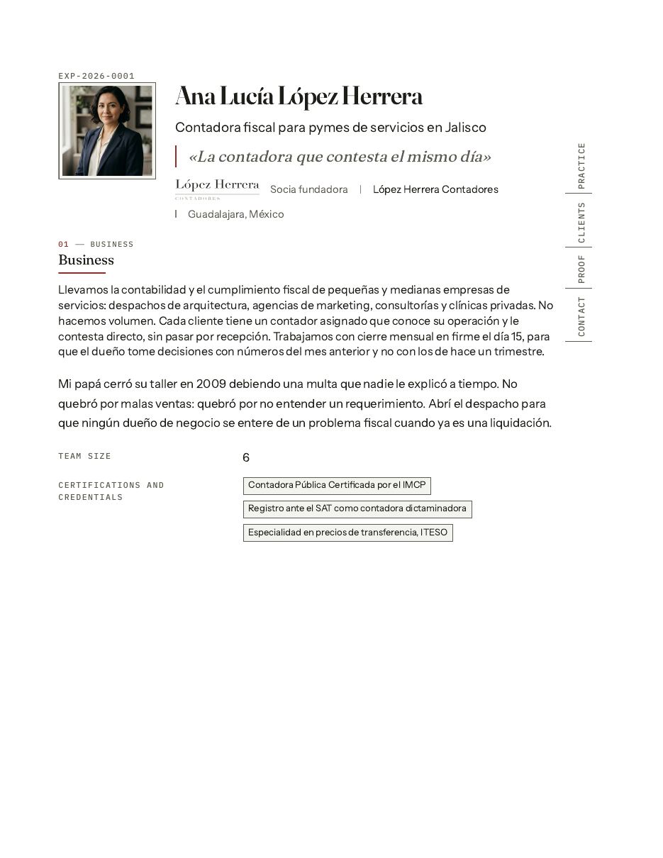 Page 1 of the example dossier